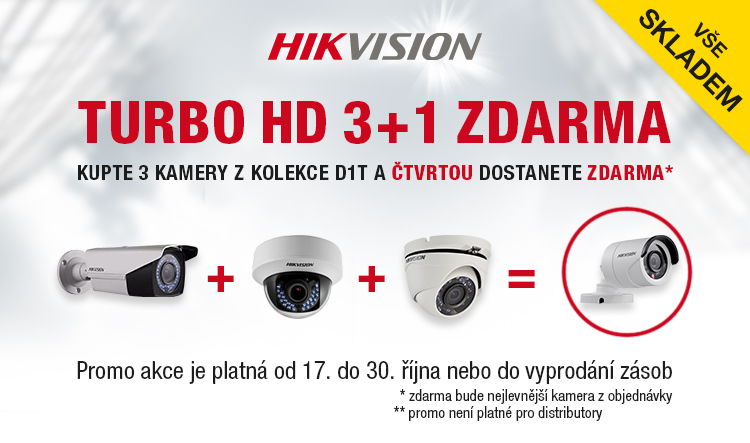 AKCE Hikvision - 3+1 kamera ZDARMA z kolekce D1T
