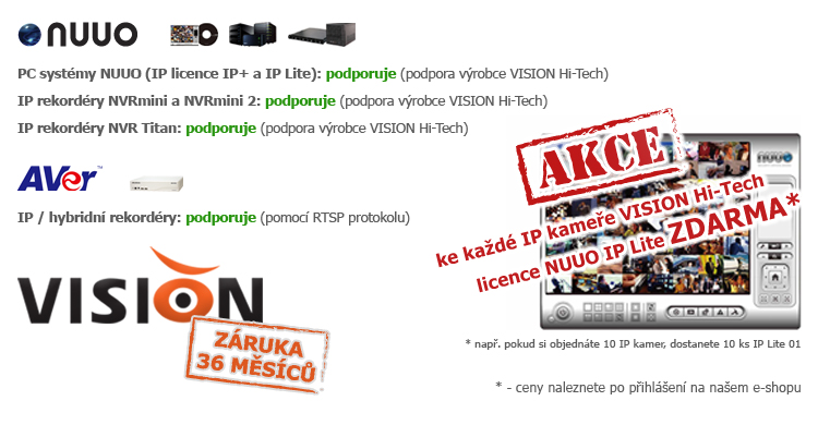 Podporovaná záznamová zařízení pro IP kamery VISION Hi-Tech řady EHi, SMi a SM3i